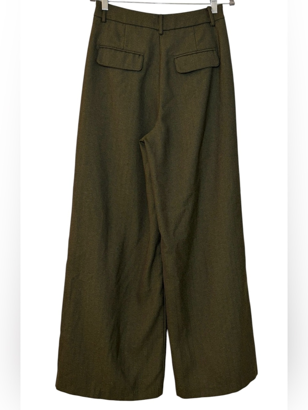 Commense High-Waisted Button-Front Wide-Leg Pants Dark Olive Green Size S Preppy - Picture 8 of 10